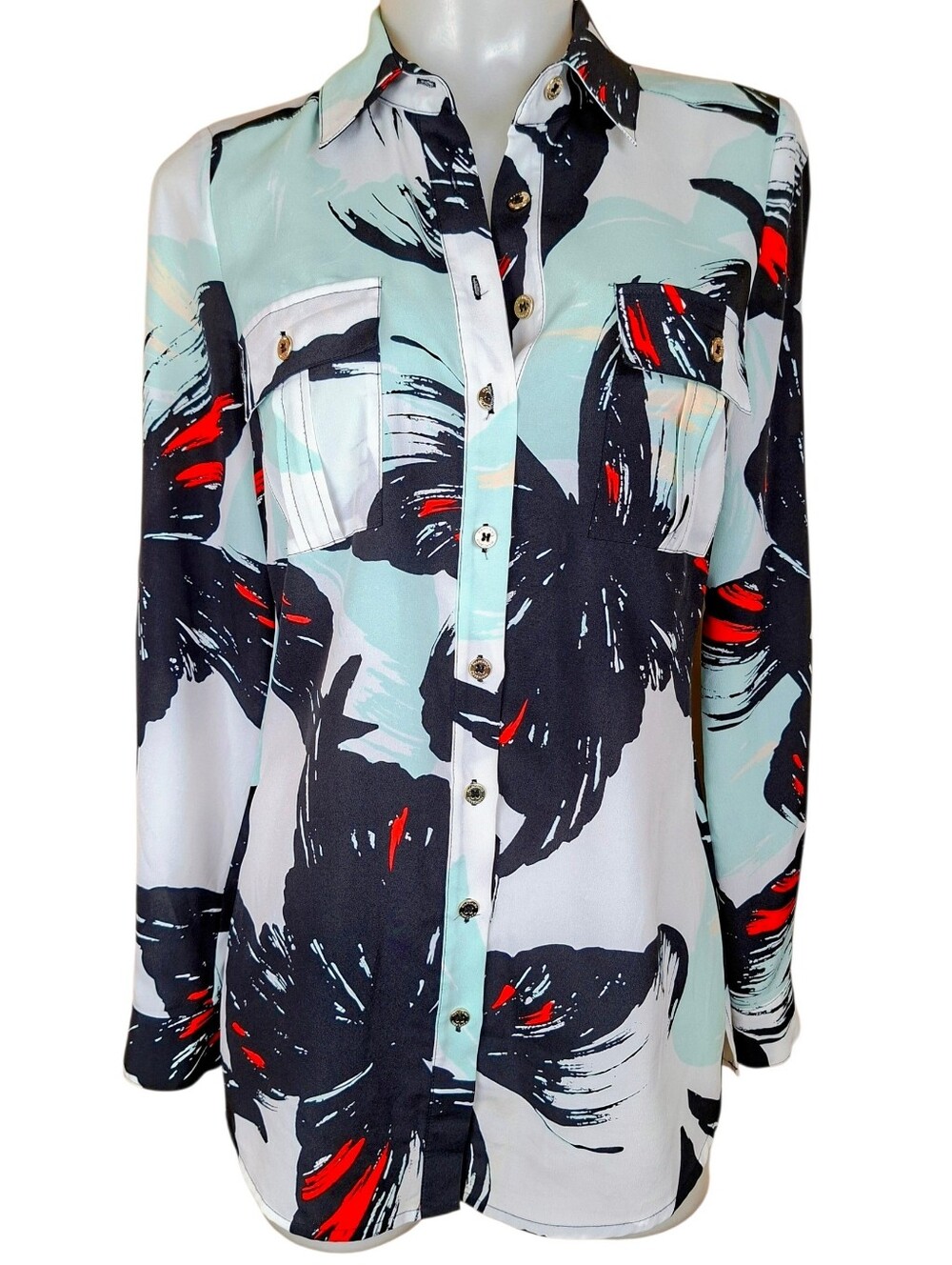 Button Up Blouse By Marciano Butterfly Print Size XS Light And Classic